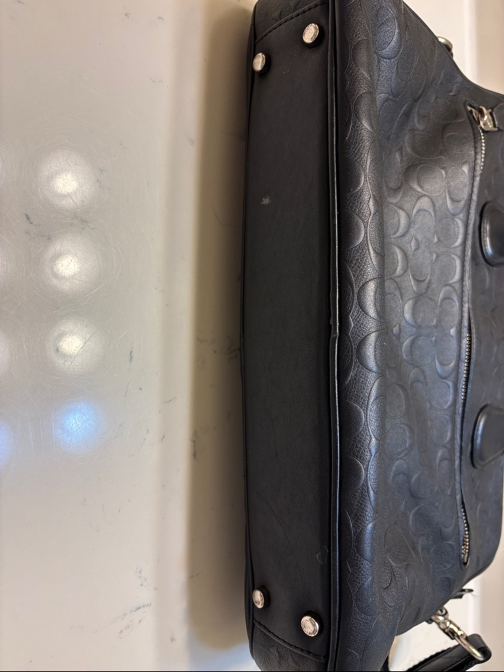 Coach Black Embossed Signature Leather Laptop Briefcase with Strap - Picture 7 of 7